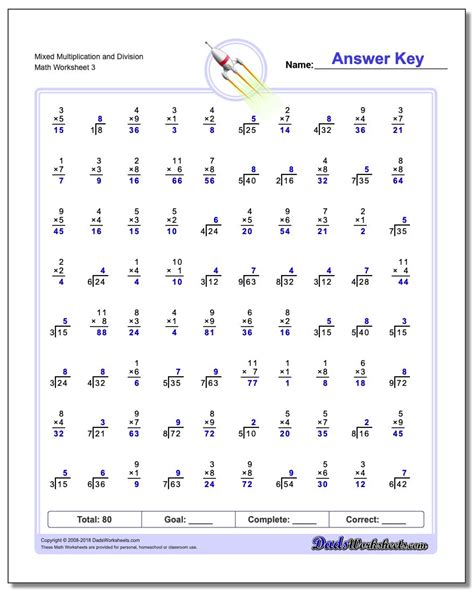 mixed multiplication and division worksheets grade 3
